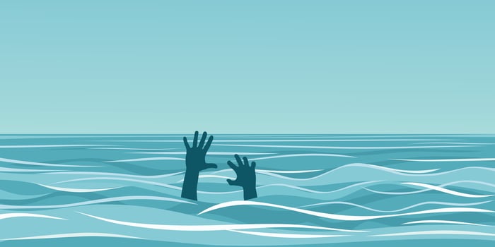 Seacape with a drowning man. vector