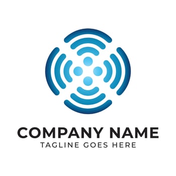 Abstract Blue Circle Logo with Four Dots in the Center and Rounded Shapes Around the Circle vector