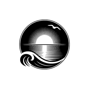 Coastal Sunrise Emblem - Vintage Silhouette vector