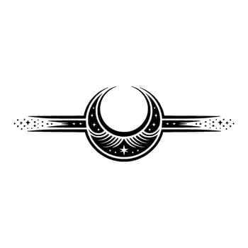 Celestial Crescent Mystical Moon Emblem with Starburst Detail vector