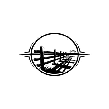 Rustic Fence Silhouette, Pastoral Landscape Emblem vector