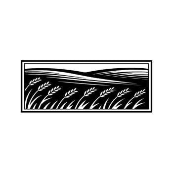 Rustic Wheat Field Silhouette, Vintage Farm Illustration vector
