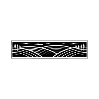 Serene Rural Landscape Emblem, Minimalist Black White vector