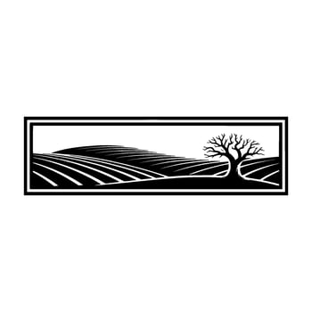 Stark Silhouette Landscape, Minimalist Rural Emblem vector