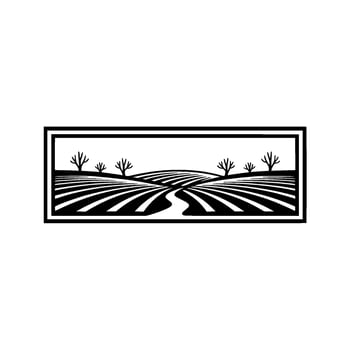Serene Rural Landscape, Minimalist Emblem, Silhouette vector
