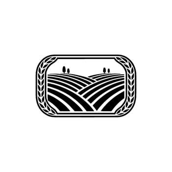 Serene Rural Emblem Harvest Landscape Silhouette vector