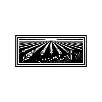 Serene Harvest Landscape, Stylized Black White vector