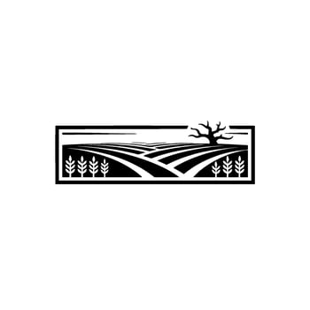Rustic Landscape Emblem, Minimalist Farm, Silhouette vector