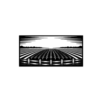 Serene Harvest Silhouette Rural Landscape Illustration vector