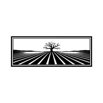 Stark Silhouette Field Tree, Minimalist Landscape vector