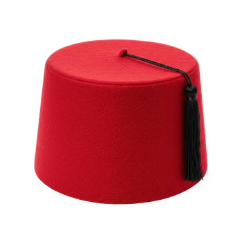 Classic bright red felt fez hat with a prominent black tassel, symbolizing tradition png