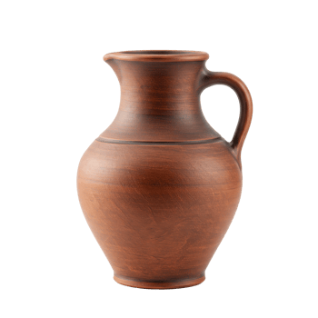 Traditional rustic brown clay pitcher with an earthy textured surface and simple handle png