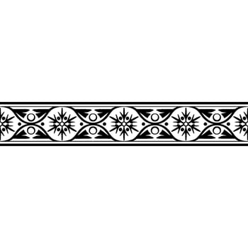 Geometric Border, Stylized Floral Pattern, Black and White vector