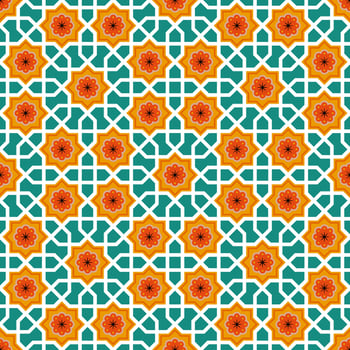 Seamless geometric decorative pattern with floral and interlocking elements, perfect for tiles, wallpaper, and design projects vector