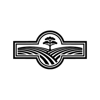 Rustic Landscape Emblem, Agricultural Heritage, Serene Growth vector