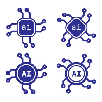 AI Processor Chip Icon Artificial Intelligence Microchip Symbol for Technology, Machine Learning, Neural Network Concepts vector