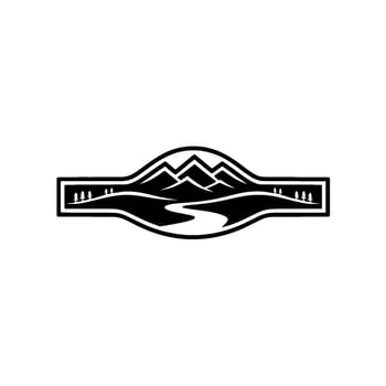 Mountain River Silhouette, Rustic Wilderness Emblem vector