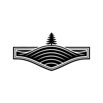Minimalist Landscape Emblem Pine Tree Rolling Hills vector