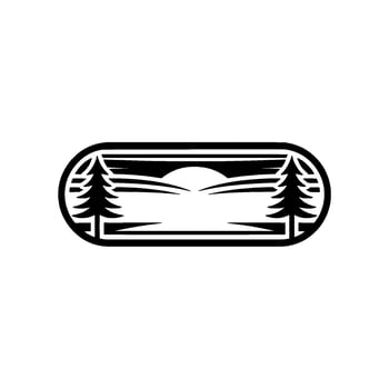 Serene Mountain Silhouette, Dawn Horizon Emblem vector