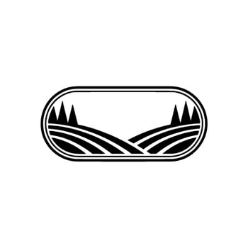 Minimalist Landscape Emblem, Rural Serenity, Oval vector
