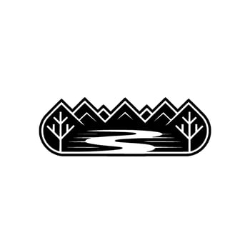 Mountain Lake Silhouette, Minimalist Wilderness Emblem vector