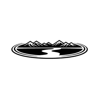 Serene Mountain Silhouette, Circular Emblem vector