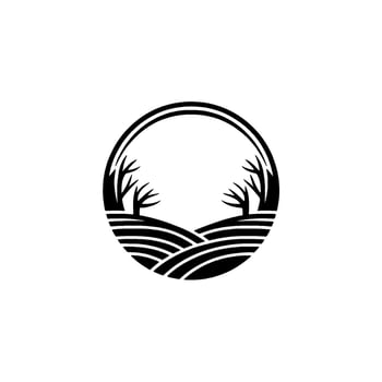 Serene Horizon Emblem Rural Landscape Silhouette, Circle vector