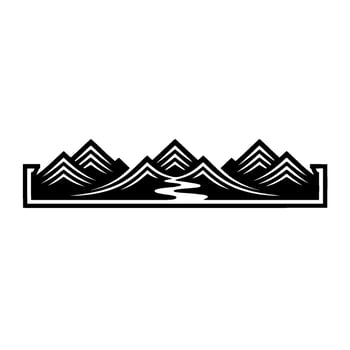 Minimalist Mountain Range River Silhouette, Tranquil Landscape vector