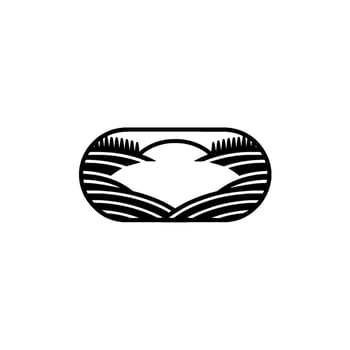 Serene Landscape Emblem, Minimalist Mountain Silhouette, Circular vector