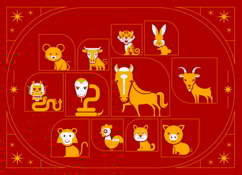 Colorful illustration of Chinese zodiac animals vector