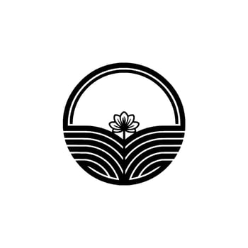 Serene Lotus Emblem Minimalist Circle Landscape vector