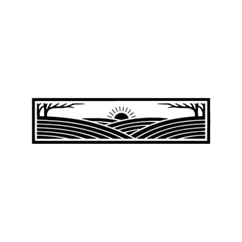 Serene Horizon Minimalist Landscape Emblem, Illustration vector