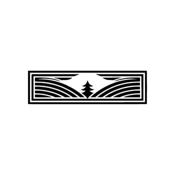 Minimalist Landscape Emblem Pine Tree Rolling Hills, Geometric vector