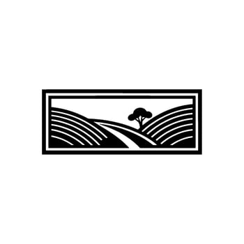 Serene Landscape Emblem, Minimalist Rural, Geometric vector
