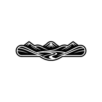Serene Mountain River Emblem, Minimalist Landscape vector