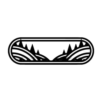 Panoramic Silhouette Mountain Vista Emblem, Landscape vector
