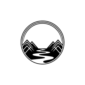 Mountain Stream Silhouette, Circular Emblem vector