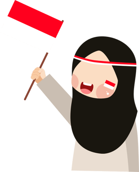 Excited Muslim Girl Waving Indonesian Flag with Headband and Face Paint png