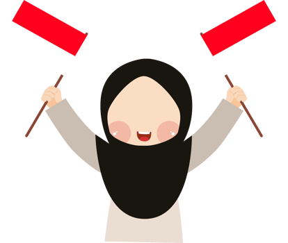 Joyful Muslim Girl Holding Two Indonesian Flags in a Festive Pose png