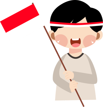 Cartoon Boy Smiling While Holding Indonesian Flag and Wearing Headband png