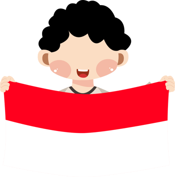 Cute Cartoon Boy Holding the Indonesian Flag with a Happy Smile png