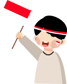 Excited Indonesian Boy Holding Flag and Wearing Headband for Independence Day png