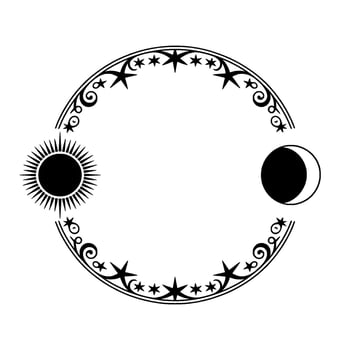 Celestial Circle Sun, Moon, and Starry Ornamentation vector