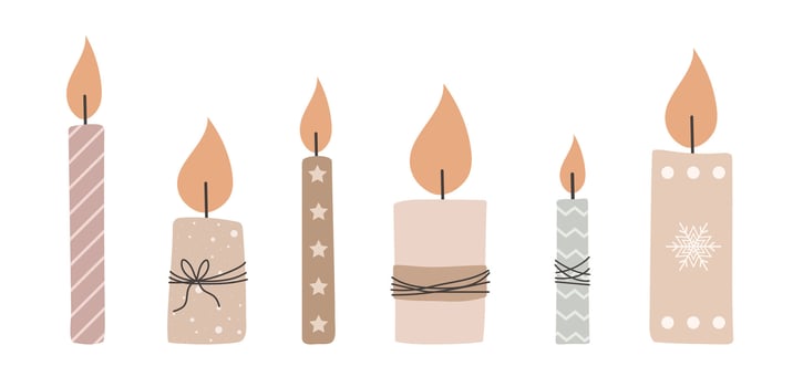 Christmas candle collection. Scandinavian winter hand drawn festive element. Cozy home decoration. illustration in flat style vector