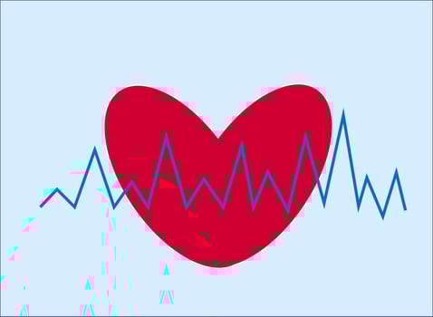 heart red cardiology on a blue background, vector