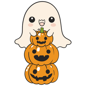 halloween ghost and pumpkin stack in cute cartoon flat design for kids png