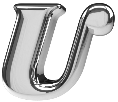 3D silver chrome letter U png