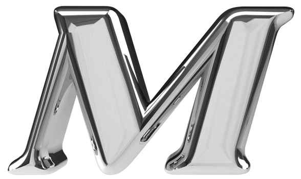 3D silver chrome letter M png