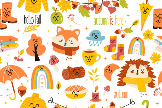 Autumn illustrations with cute characters and themes vector