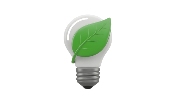 Light bulb with a green leaf inside representing eco friendly energy and sustainable development on transparent background. png